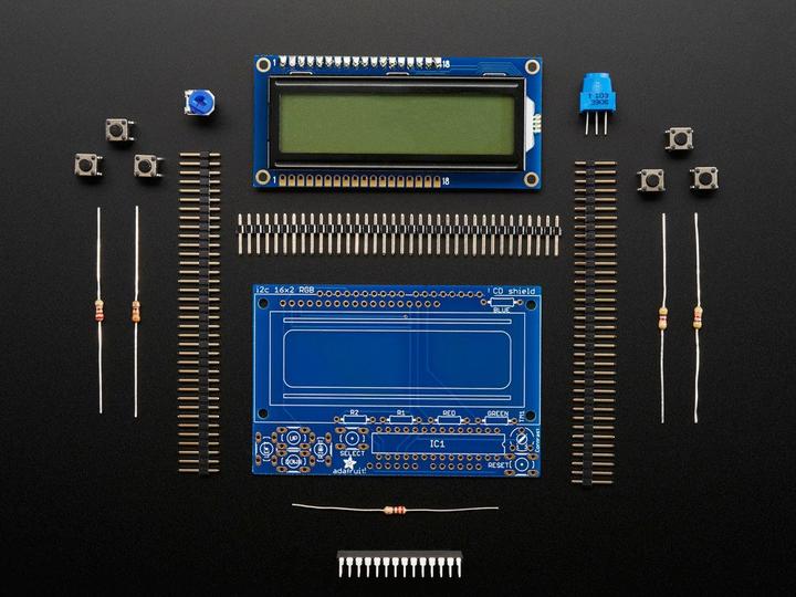 Actual product image Adafruit RGB LCD I2C Shield Kit 16x2 Char Display Positive (Shield)