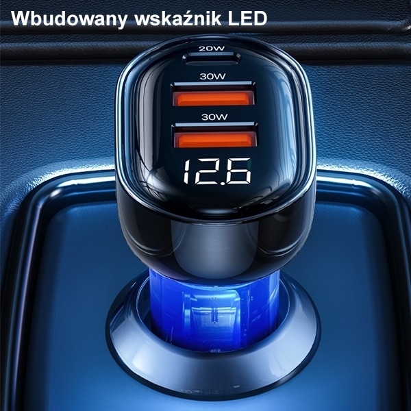 Actual product image Usams Ład. sam. 2xUSB+1xUSB-C 80W Fast Charge niebieski/blue CC159CC02 (US-CC159)