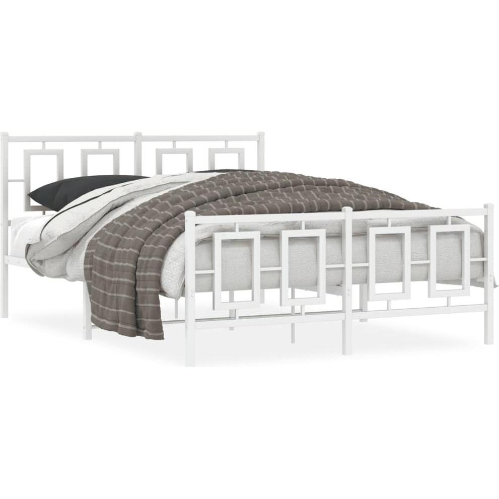 VidaXL, Bett, Bettgestell Kopfteil Fussteil Bett Metallbett Doppelbett Weiss 140x200cm (140 x 200 cm)