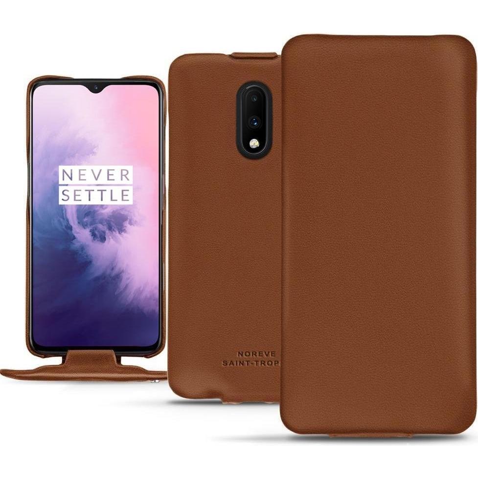 Noreve Lederschutzhülle vertikal (OnePlus 7), Smartphone Hülle, Braun