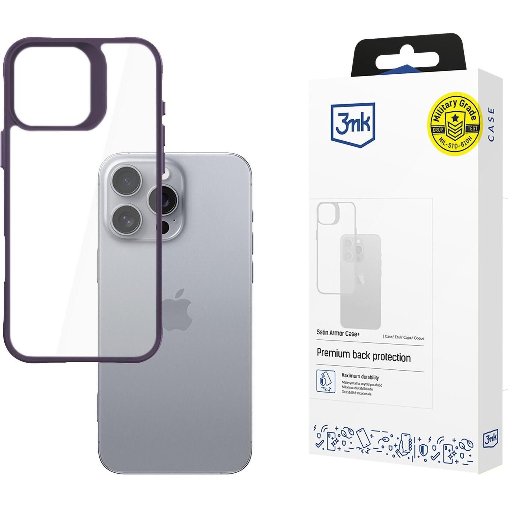 3MK SatinArmor+ Case iPhone 16 Pro Max 6.9" fioletowy/purple Military Grade (Apple iPhone 16 Pro Max), Smartphone Hülle,...