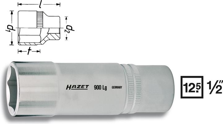 HAZET Steckschlüsseleinsatz ∙ Sechskant 900LG-32 ∙ Vierkant12,5 mm (1/2 Zoll) ∙ Aussen Sechskant-Tra… (32 mm)