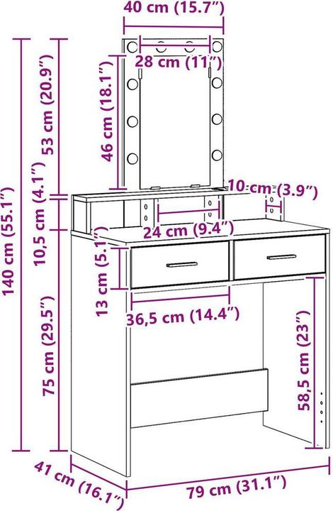 Image du produit vidaXL Schminktisch (41 x 79 x 140 cm)