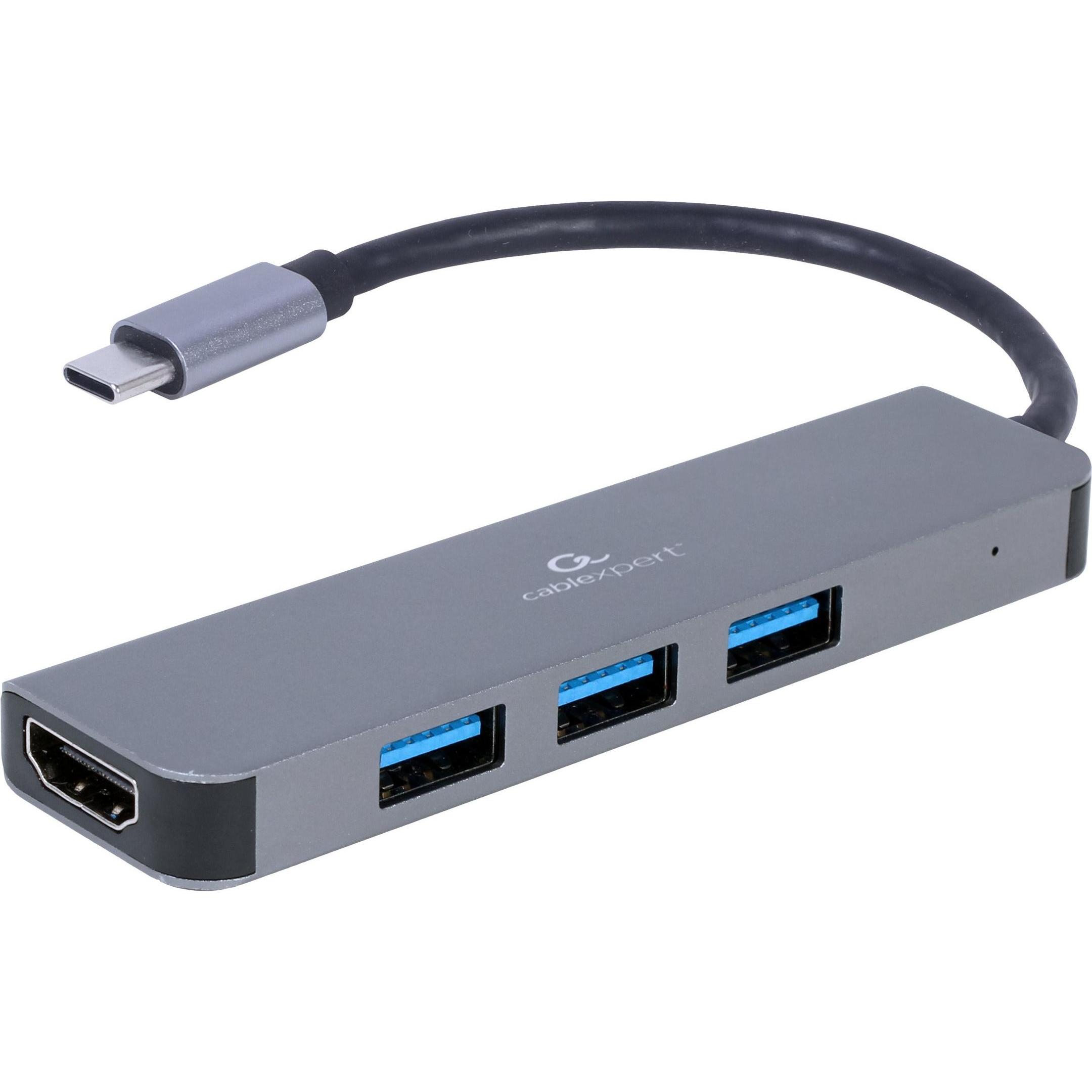 Gembird A-CM-COMBO2-01 (USB-C, 4 Ports), Dockingstation + USB Hub, Grau