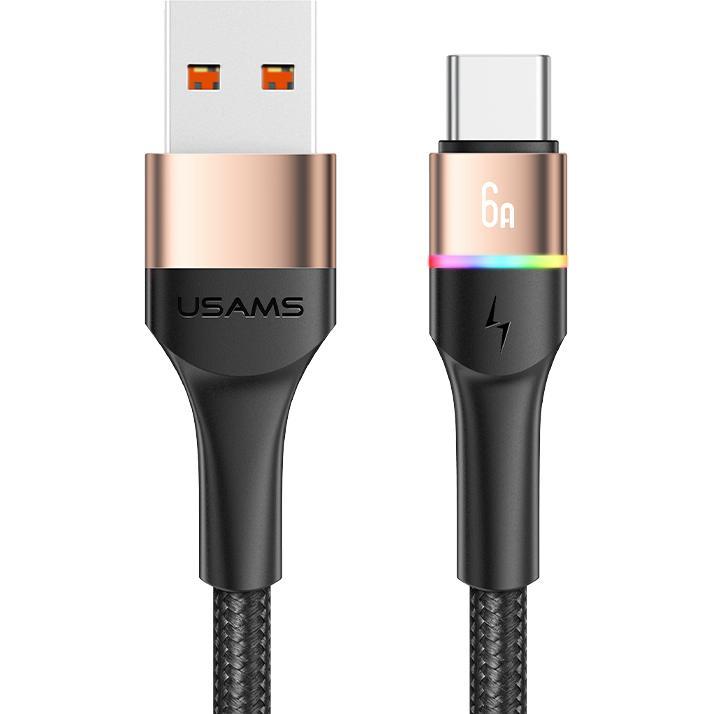 Usams US-SJ536 U76 Type-C 6A Fast Charging & Data Cable With Colorful Light 1.2m (1.20 m), USB Kabel