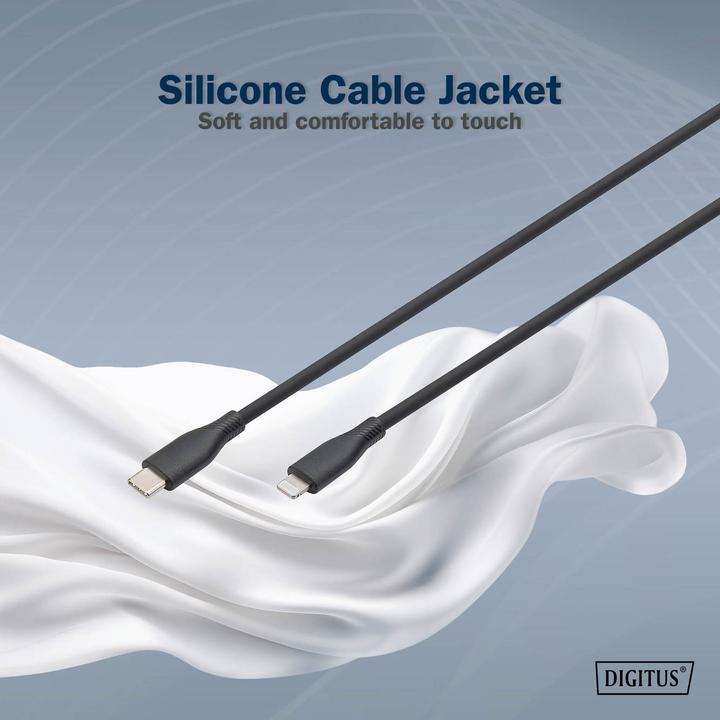 Productafbeelding Digitus Lightning siliconen aansluitkabel, USB-C - Lightning, 1m, zwart (1 m, USB 2.0, 60 W)