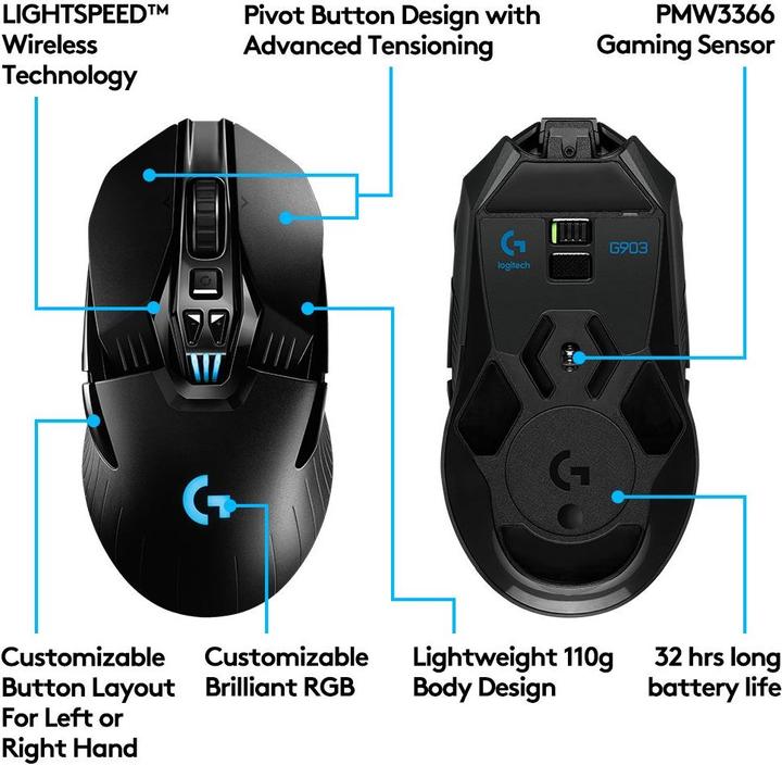 Produktbild Logitech G G903 Lightspeed (Kabelgebunden, Kabellos)
