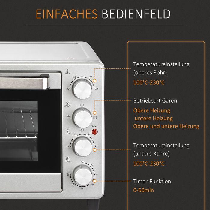 Image du produit Swisshandel24 Mini-four 32L 1600W Mini four électrique avec bac à scories Métal Inox Verre Argent