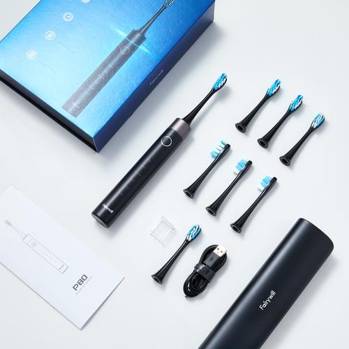 Immagine prodotto Fairywill Spazzolino sonico con set di testine e custodia FW-P80 (nero) (Spazzolino sonico)