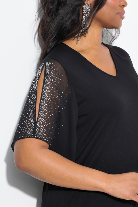 Produktbild Ulla Popken T-Shirt, Ziersteine, A-Linie, V-Ausschnitt, 3/4-Chiffonärmel (50, 52)