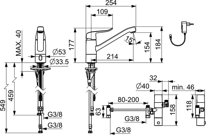 Actual product image Hansa HANSACARE Hybrid kitchen faucet, Hybrid/Bluetooth, incl. power supply, projection 214 mm, chro