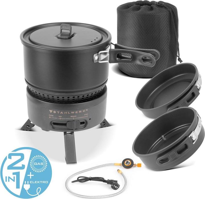 Actual product image Stahlwerk Camping cooker 2 in1 electric cooker Gas cooker Outdoor camping cooking set