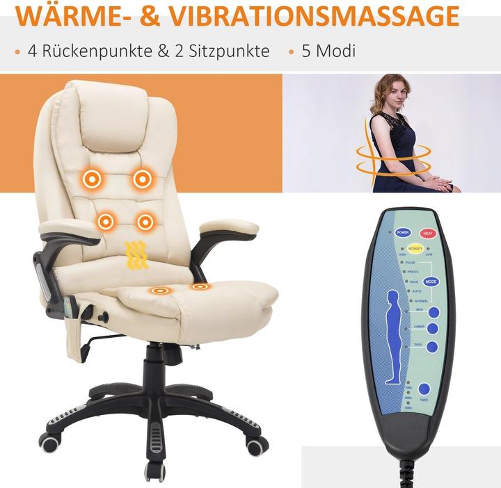 Produktbild Swisshandel24 Massagesessel Bürostuhl Gamingsessel 6 Punkt Vibrations Massage mit Wärmefunktion Kunstleder Beige