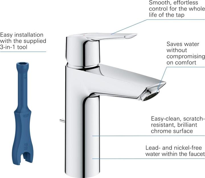 Image du produit Grohe Start QuickFix Lavaboarmatur, Zugstange-Ablauf, M-Size, Chrom