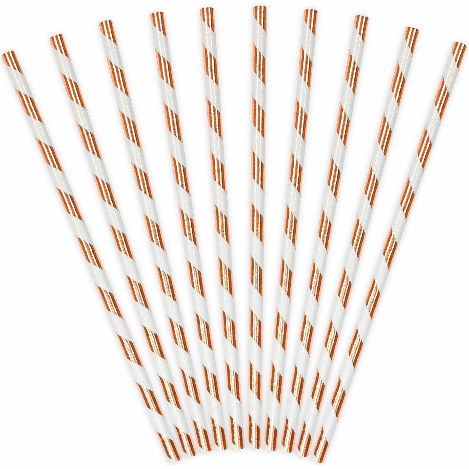 Partydeco Gestreifte Strohhalme Rose Gold, Strohhalm, Rosa, Gold