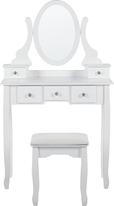 Produktbild Beliani Schminktisch mit ovalem Spiegel Hocker 5 Schubladen weiss GALAXIE (80 x 40 x 137 cm)