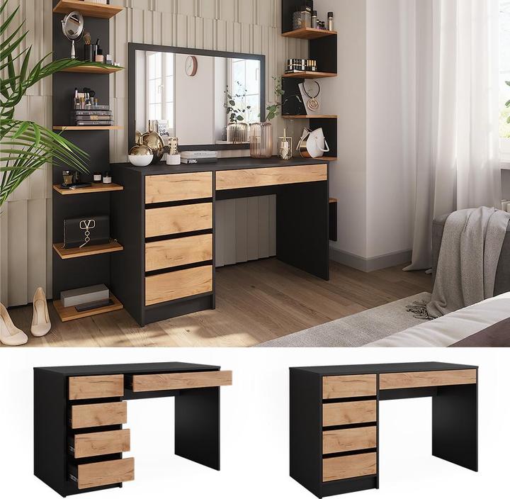 Actual product image Vicco Dressing table Sherry, Anthracite/golden oak, 120 x 75 cm without mirror (120 x 75 x 55 cm)
