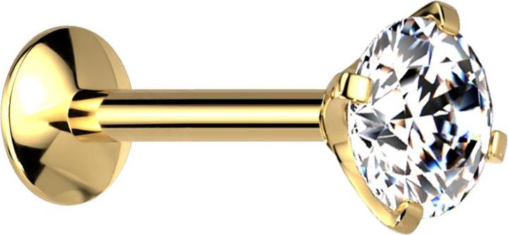 Actual product image Star Piercing Micro internally threaded labret UFO gold-plated with silver-set crystal (Titanium, without brass)