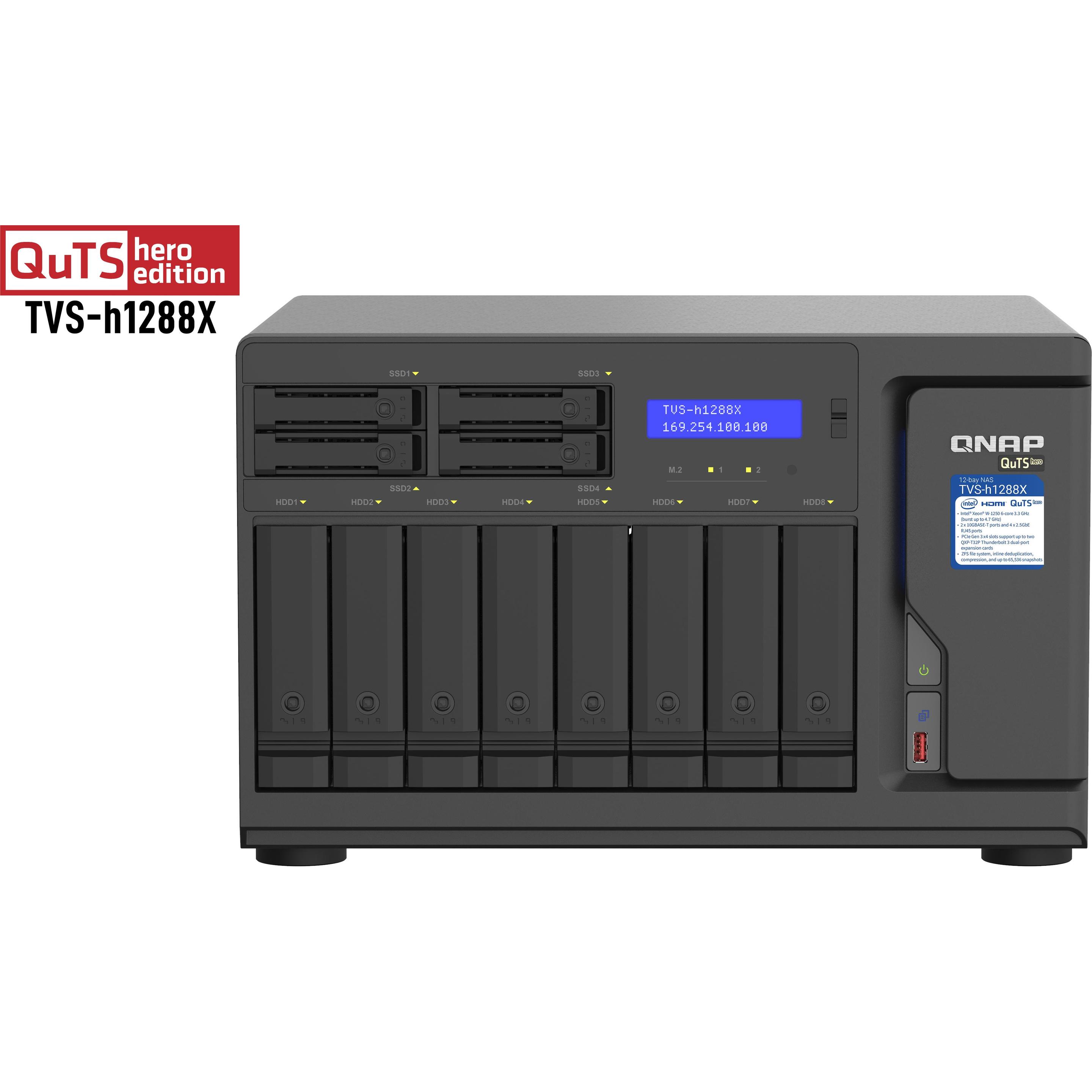 QNAP TVS-h1288X-W1250-16G (0 TB), NAS, Schwarz