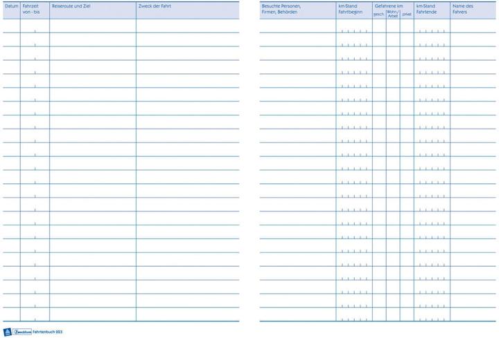 Nährwerte und Zutaten Avery Fahrtenbuch (A5, Kariert, Weicher Einband)