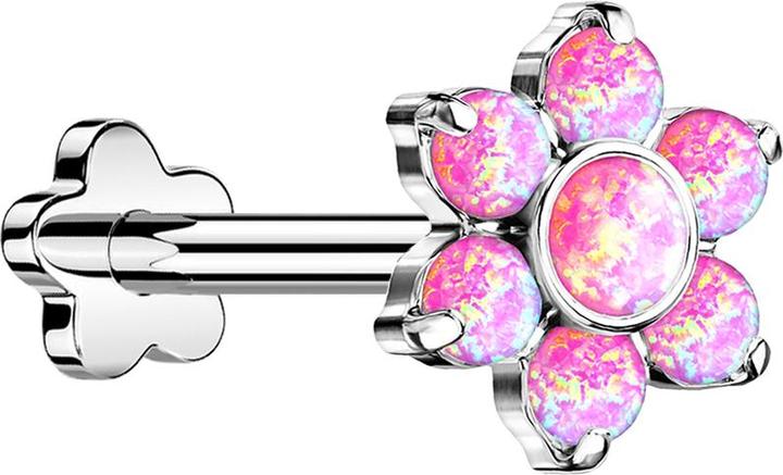 Produktbild Star Piercing Micro Threadless Labret Blume silber Blume Opale pink (ohne Messing, Titan)