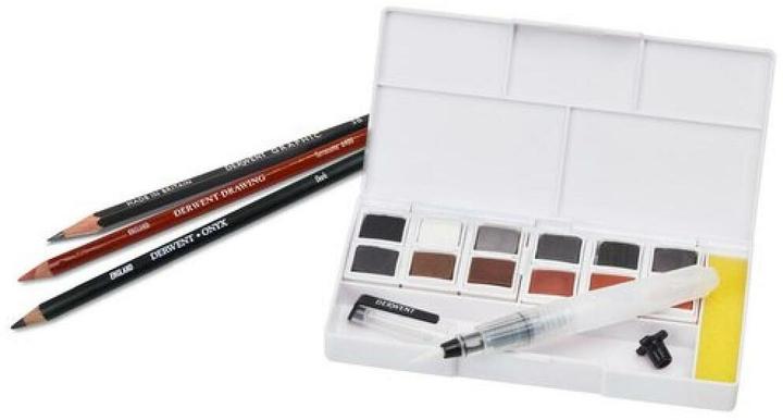 Immagine prodotto Derwent Ombra e tonalità in un mediaset misto (Nero, Bianco, Storm Grey, Grigio grafite, Braci bruciate, Seppia, Rosso veneziano, Sanguigna, Marte Arancione, Inchiostro seppia, Terra bruciata, Autunno Marrone, 16 x)