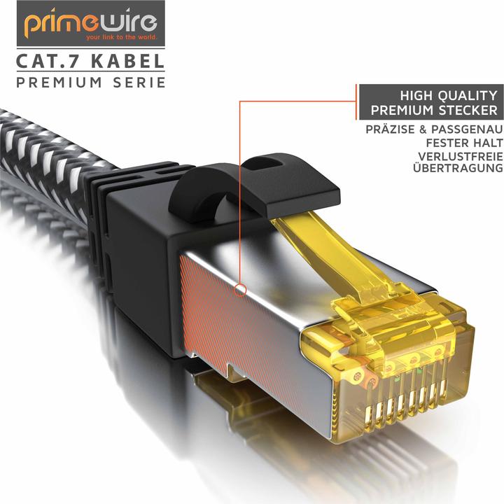 Image du produit Primewire Câble réseau CAT.7 gaine coton, câble LAN Gigabit Ethernet CAT 7, câble patch 10000 Mbit/s (S/FTP, CAT7, 30 m)