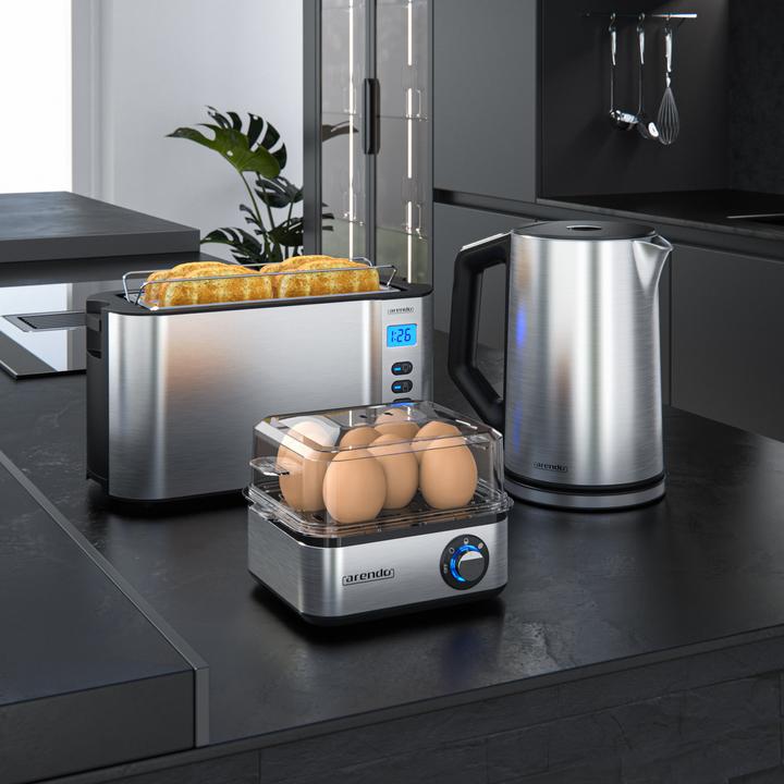 Actual product image Arendo Breakfast set, kettle 1.5l temperature selection, 4 disc toaster & egg cooker for 8 eggs, silver