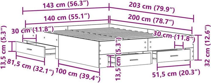 Image du produit vidaXL Rustikales Bett (140 x 200 cm)