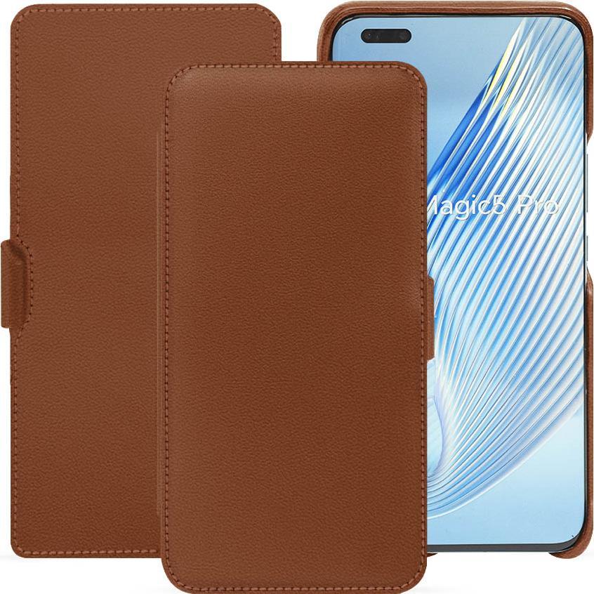 Noreve Lederschutzhülle horizontal (Honor Magic5 Pro), Smartphone Hülle, Braun