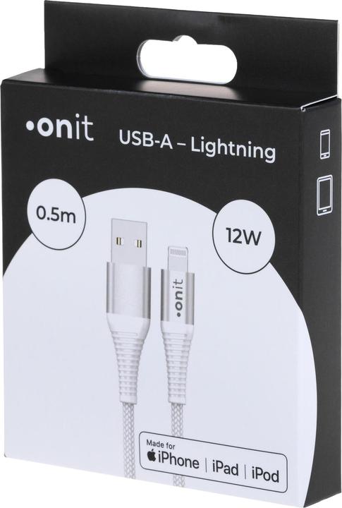 Produktbild Onit USB 2.0-Kabel MFi USB A - Lightning 0.5 m, Weiss (0.50 m, USB 2.0, 12 W)