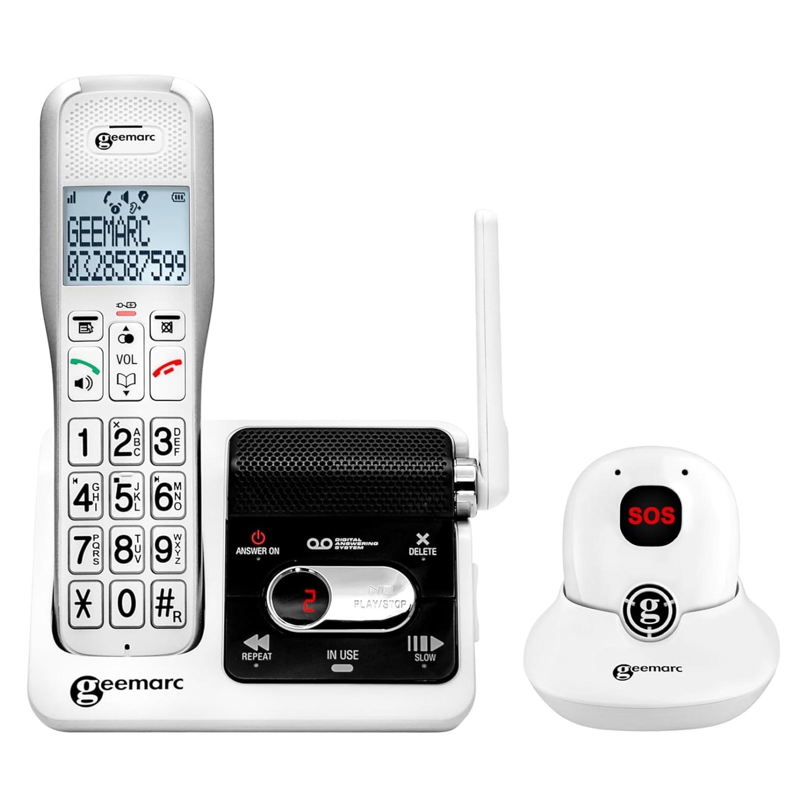 Geemarc Amplidect 595 Sos-Pro Schnurl. Notruftelefon- Mit Notruf-Dect Anhänger, Telefon, Weiss