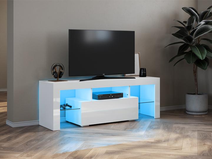 SONNI TV-Schrank weiss, 130 x 35 x 45 cm, TV-Panel Hochglanz, mit LED-Beleuchtung (konfigurierbar in (130 x 35 x 45 cm)