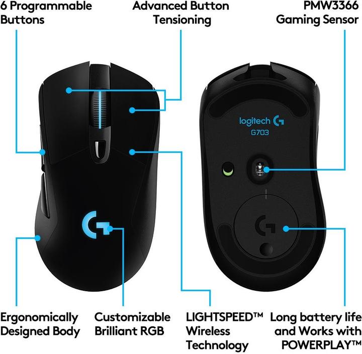 Produktbild Logitech G G703 Lightspeed (Kabelgebunden, Kabellos)