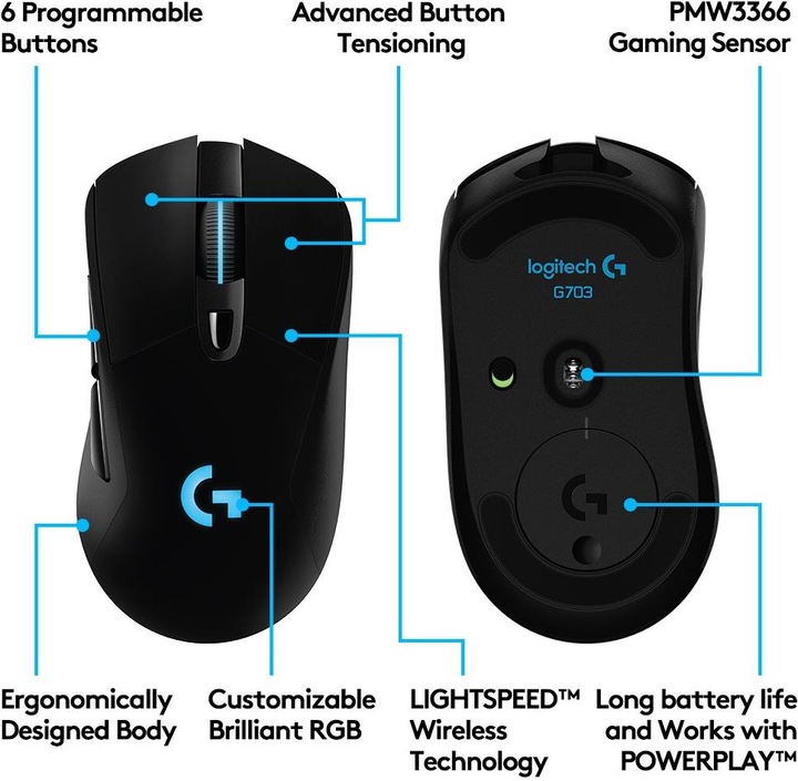 Produktbild Logitech G G703 Lightspeed (Kabelgebunden, Kabellos)
