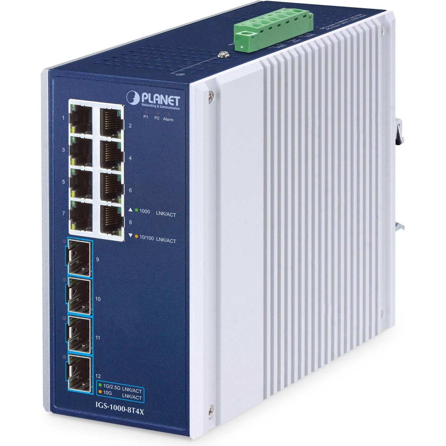 Planet IP30 Industrial 8-Port (12 porte), Switch di rete, Blu