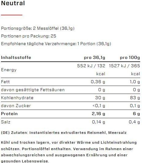 Nährwerte und Zutaten Vast Instant Rice Pudding (900G Dose) (Geschmacksneutral, 1 Stk., 900 g)