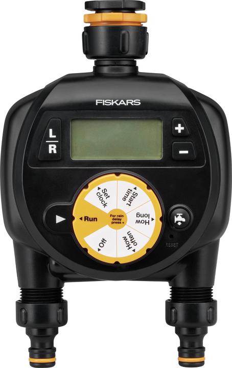 Fiskars Timer/timer with 2 outputs, For all common tap sizes, Easy-to-read L (Water timer)