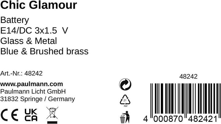 Nutritional values and ingredients Pauleen Chic Glamour (25 lm, E14)