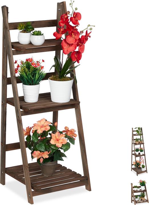Relaxdays Porte-plantes en bois brun foncé