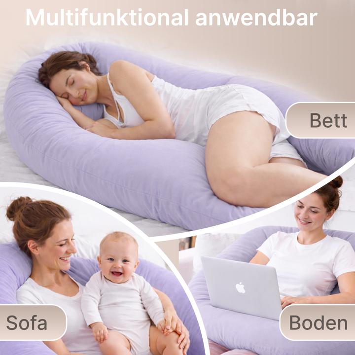 Produktbild Eloneo Seitenschläferkissen mit Bezug, Stillkissen, Schwangerschaftskissen XXL, Lila