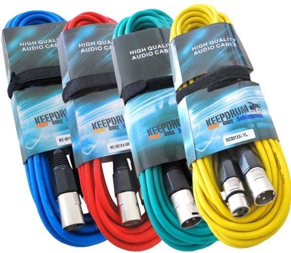 Produktbild keepdrum 10m Mikrofonkabel XLR Set RD BL GR YW 4 Kabel (10 m, XLR Kabel)