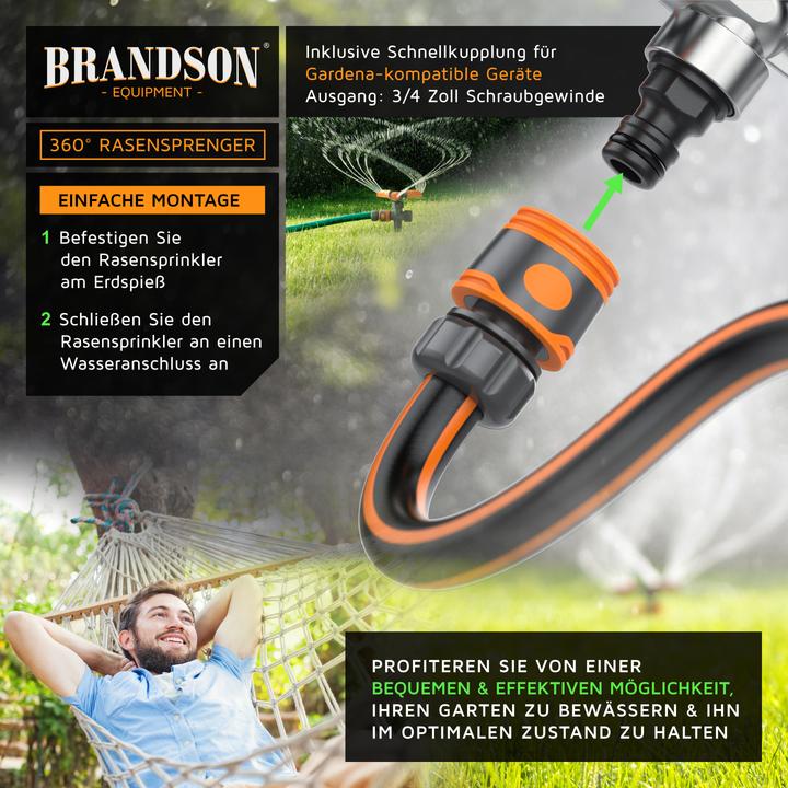Image du produit Brandson 3x Kreisregner Garten Sprinkler, 360° Rasensprenger, 3 Arm Rasensprinkler rotierend bis 80 m² (Arroseur circulaire)