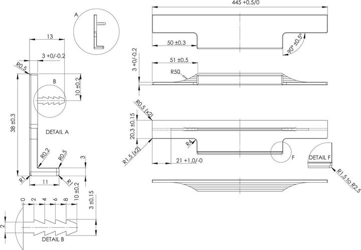 Produktbild Furnipart Griffleiste TRIM Länge 445 mm, Aluminium, Messing gebürstet