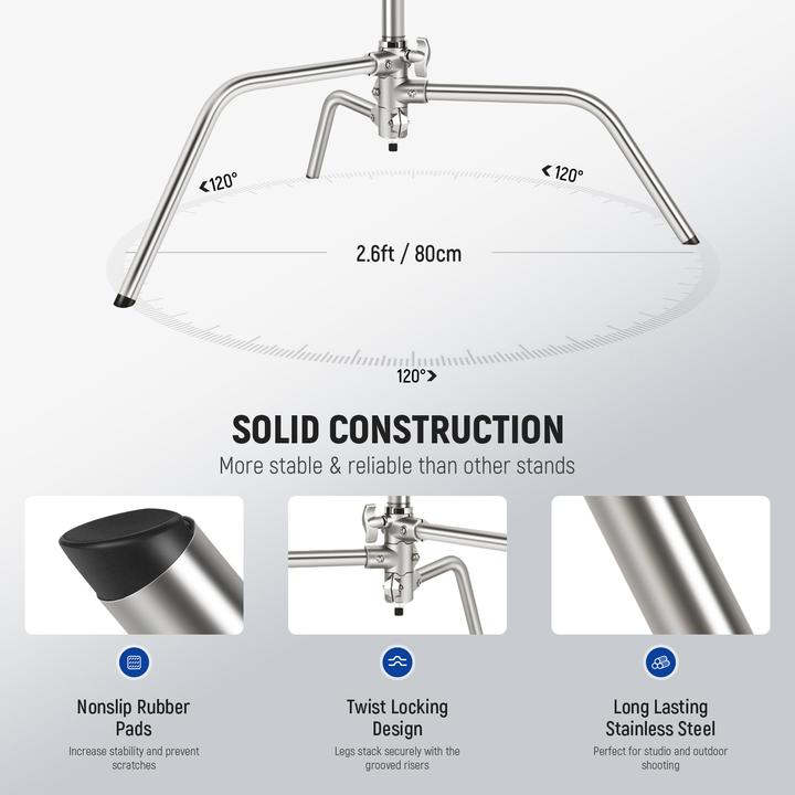 Actual product image Neewer SC186W Stainless Steel Heavy Duty C Stand with Boom Arm (186 cm, 20 kg)