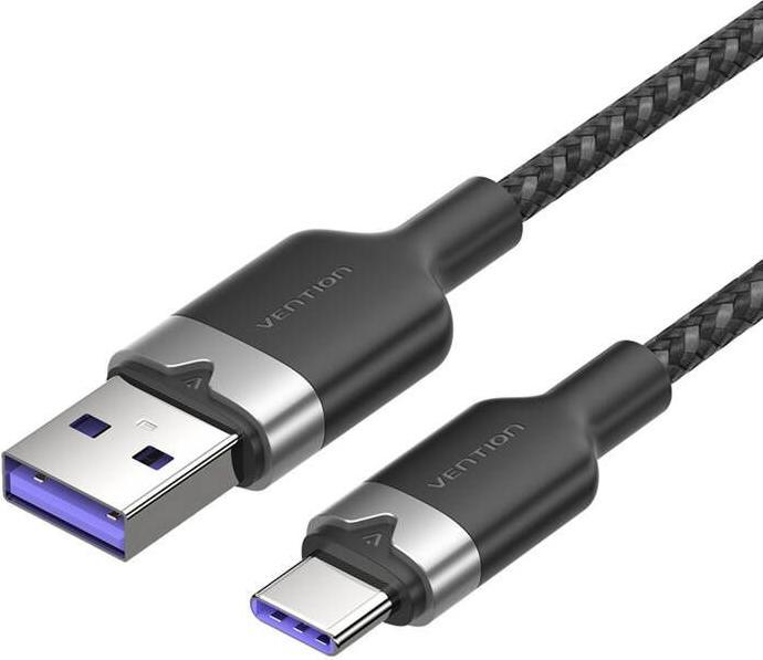 Actual product image Vention USB 2.0 A to USB-C 6A CTOBH 2M cable (black) (2 m, USB 2.0, 100 W)