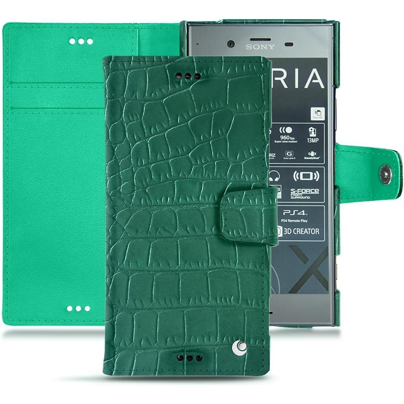 Noreve Lederschutzhülle Wallet (Sony Xperia XZ1), Smartphone Hülle, Grün