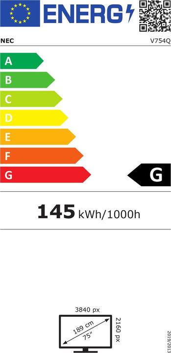 Label énergétique NEC MultiSync V754Q (3840 x 2160 pixels, 75")