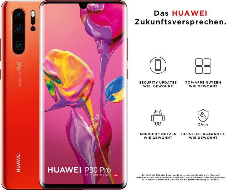 Produktbild Huawei P30 Pro (128 GB, Amber Sunrise, 6.47", Hybrid Dual SIM, 40 Mpx, 4G)