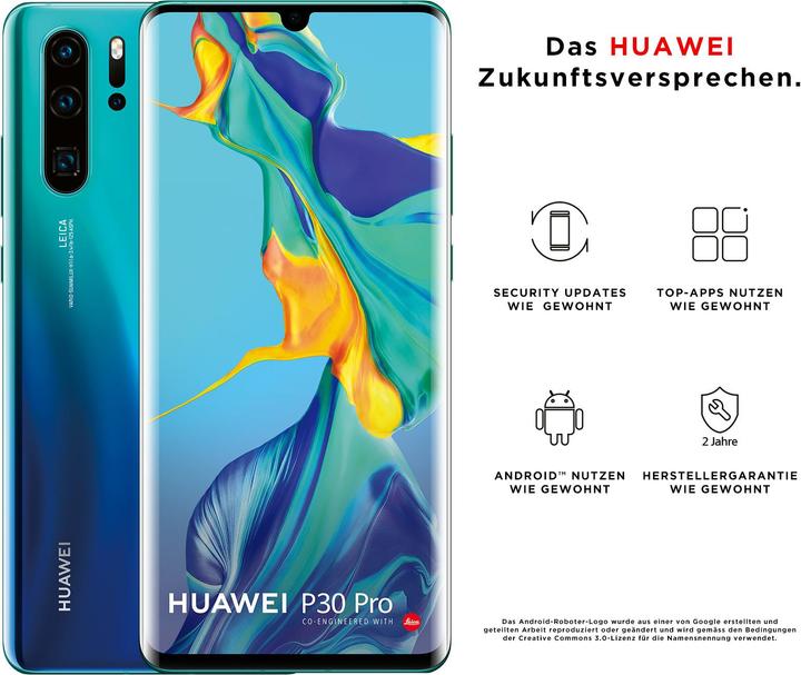 Image du produit Huawei P30 Pro (128 Go, Aurora Blue, 6.47", Double SIM hybride, 40 Mpx, 4G)